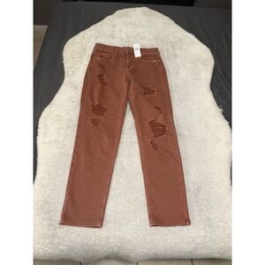 New American Eagle Tomgirl Rusty Brown Red Ripped Jeans Size 4 Pants Stretch